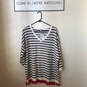 Talbots striped and tassel knit top